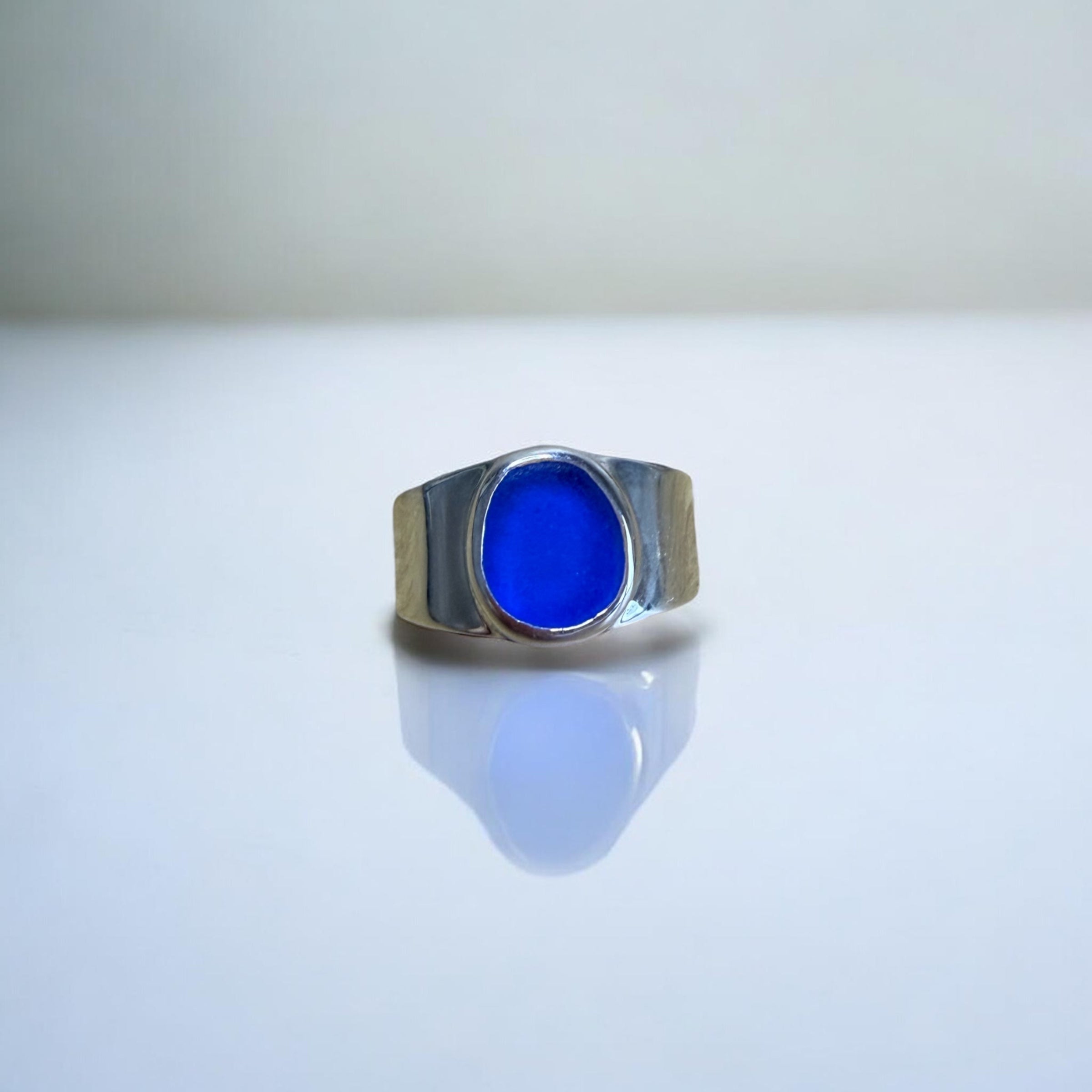 Deep Blue Sea-Worn Glass Ring