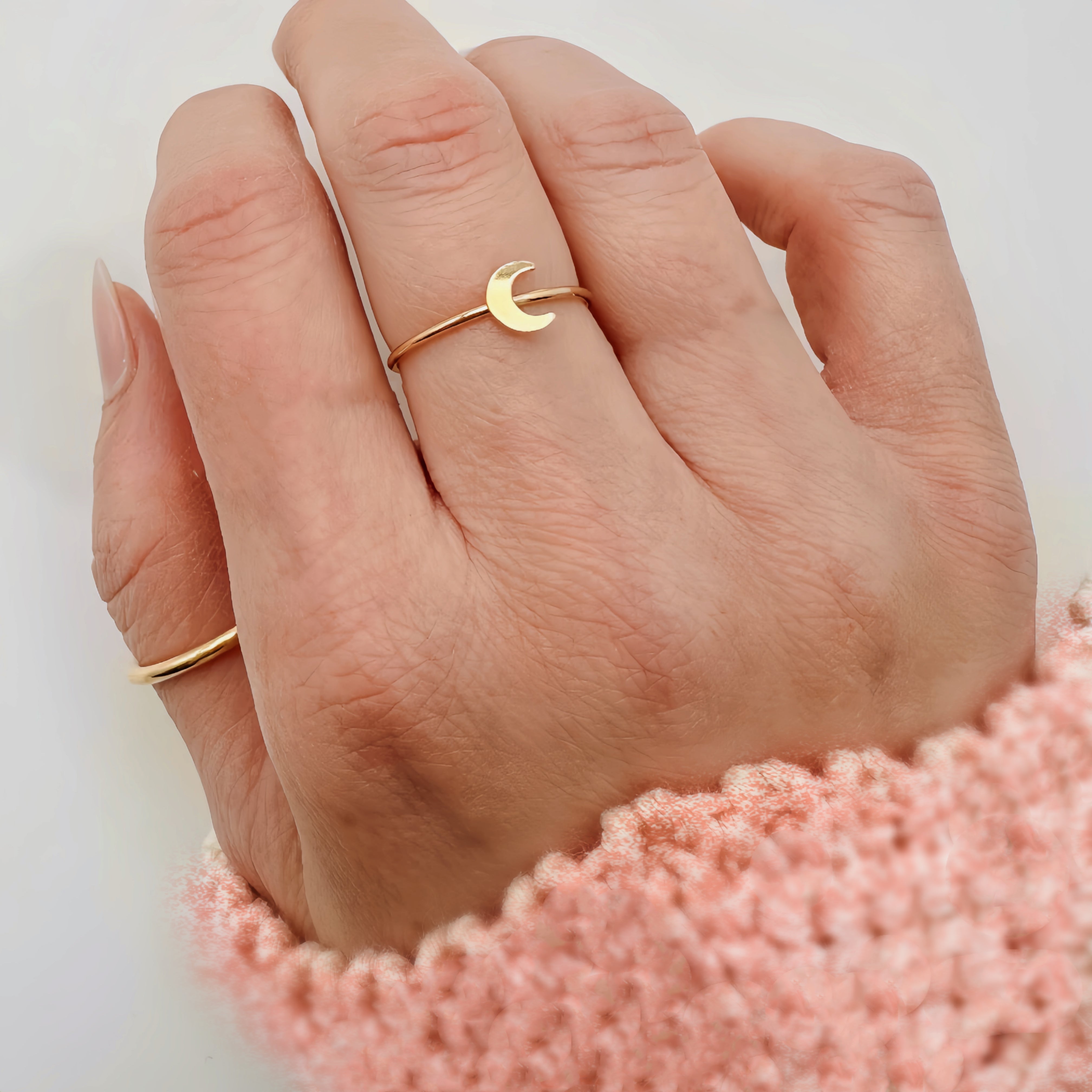 Crolyn Crescent Moon stack Ring - Silver