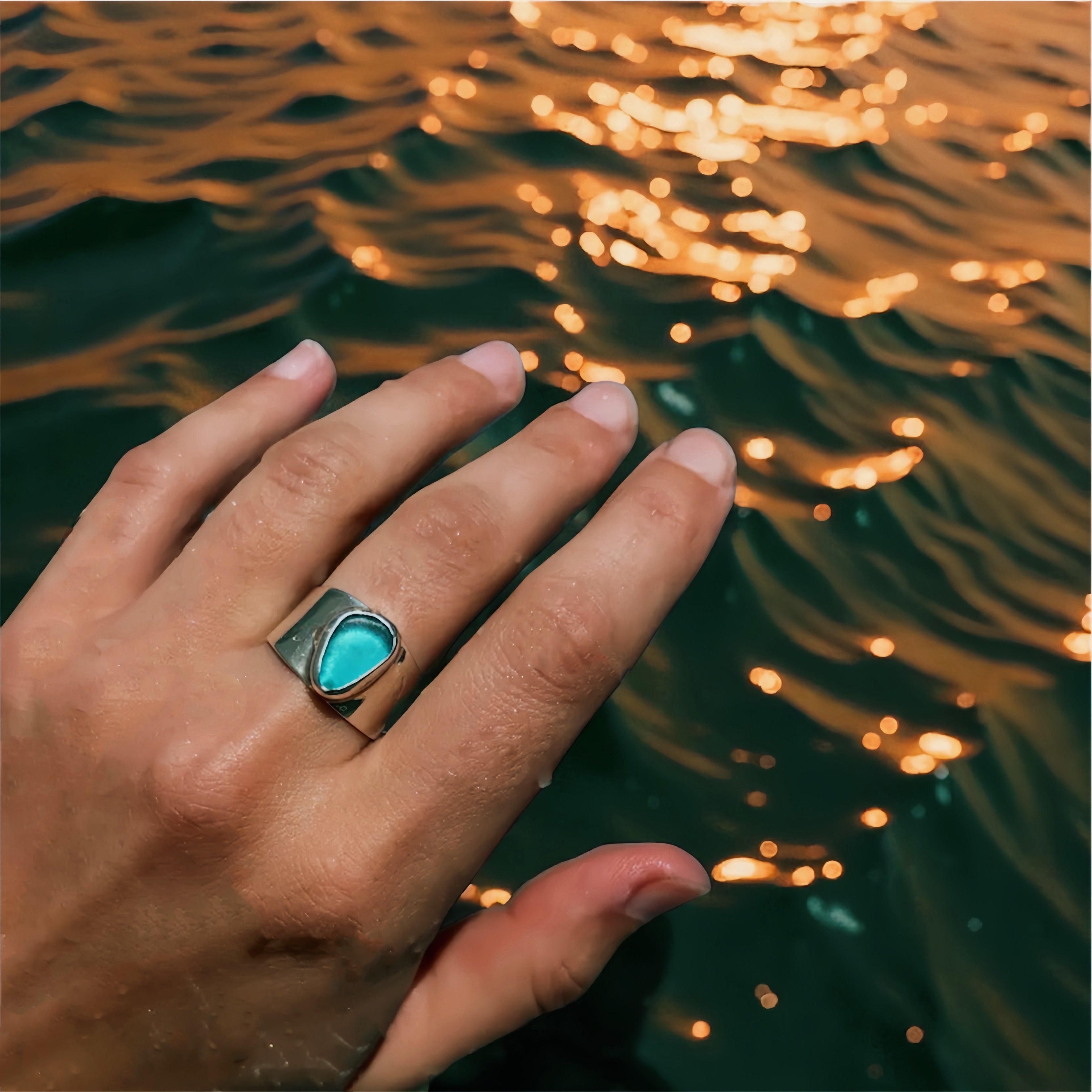 Ocean Blue Sea-Worn Glass Ring