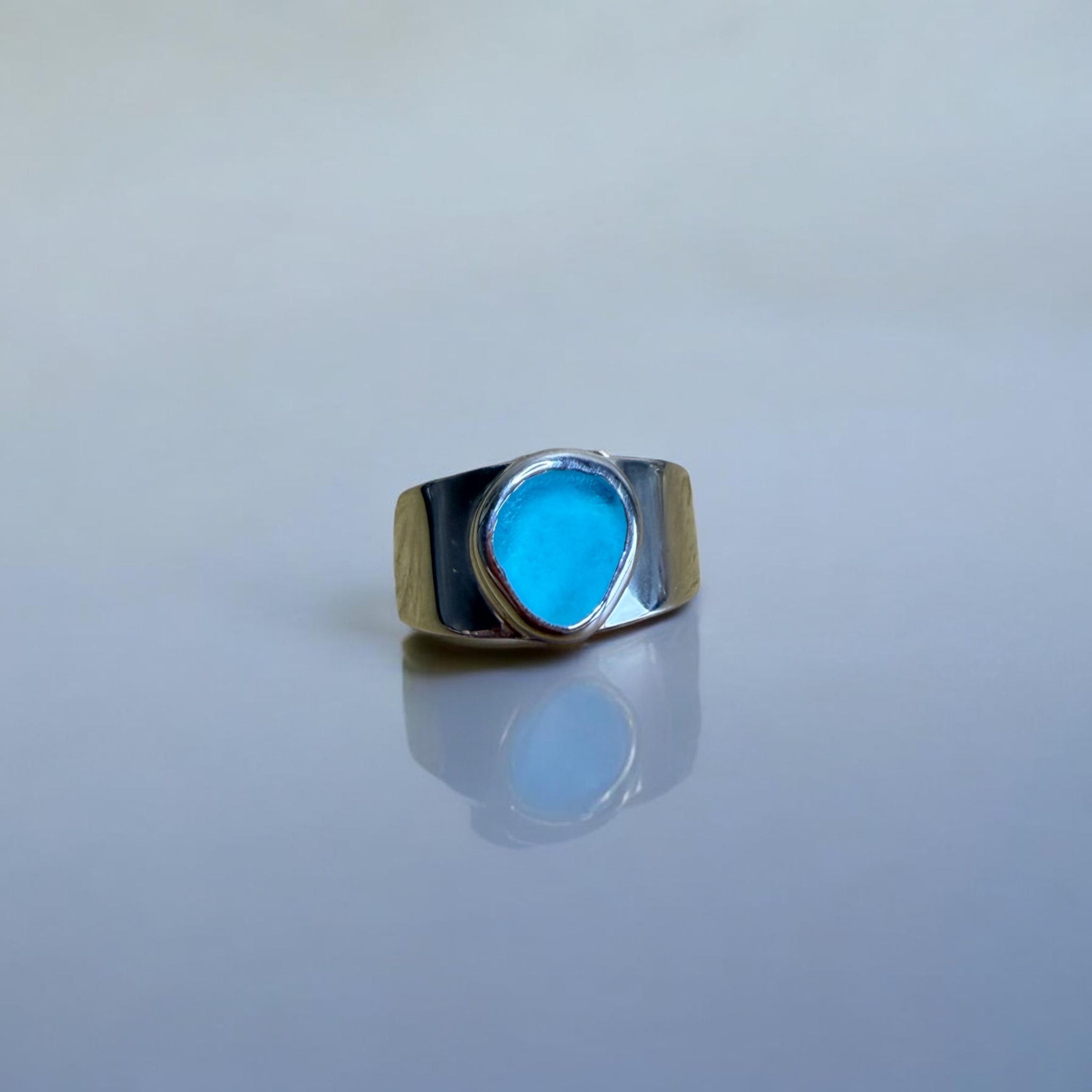Deep Blue Sea-Worn Glass Ring