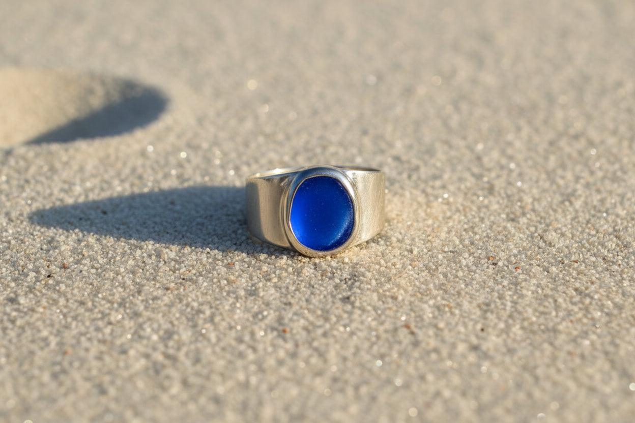 Deep Blue Sea-Worn Glass Ring